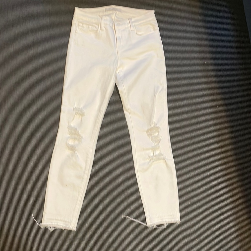 J Brand cropped white skinny jeans with rips